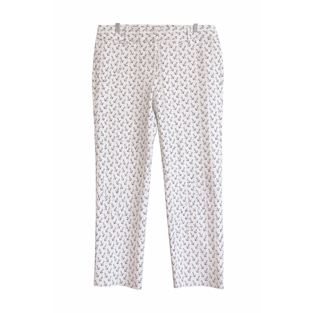 J.Crew City Stretch Nautical Anchor Print Pants Size 12 White Black